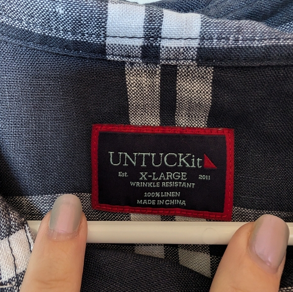 UNTUCKIT Linen Button Up Shirt Mens XLarge Blue Plaid - Picture 3 of 3